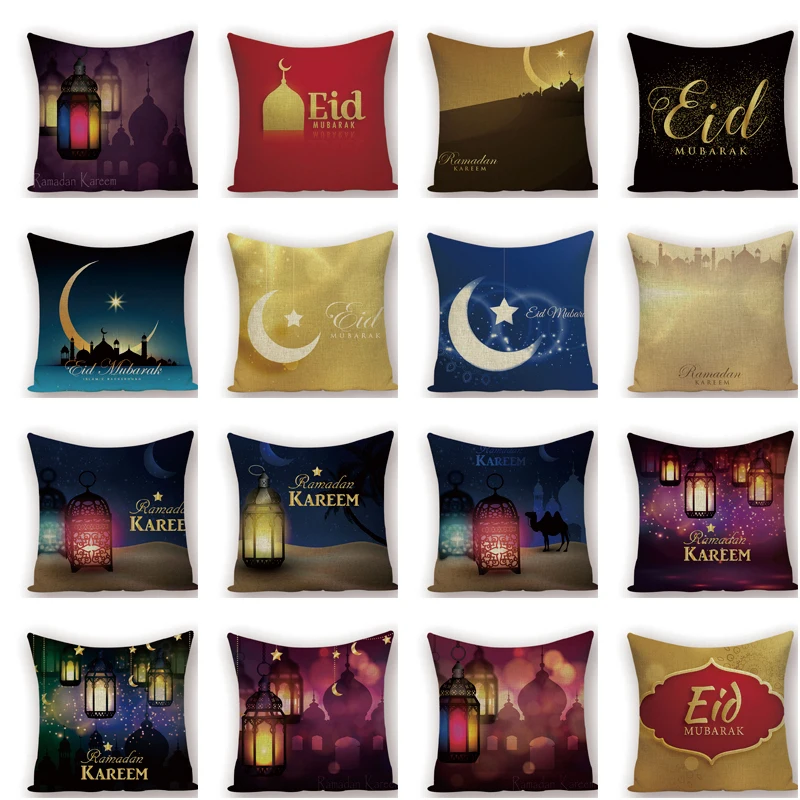 

Ramadan Lantern Cushion Cover Ramadan Pillow Eid Decorations Pillowcases 45*45Cm Linen Ramadan Mubarak Cushions Home Decoration