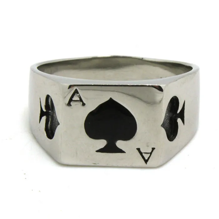 

1pc Factory Price Mens Boy Poker Spade A Ring 316L Stainless Steel Spade Heart Ring