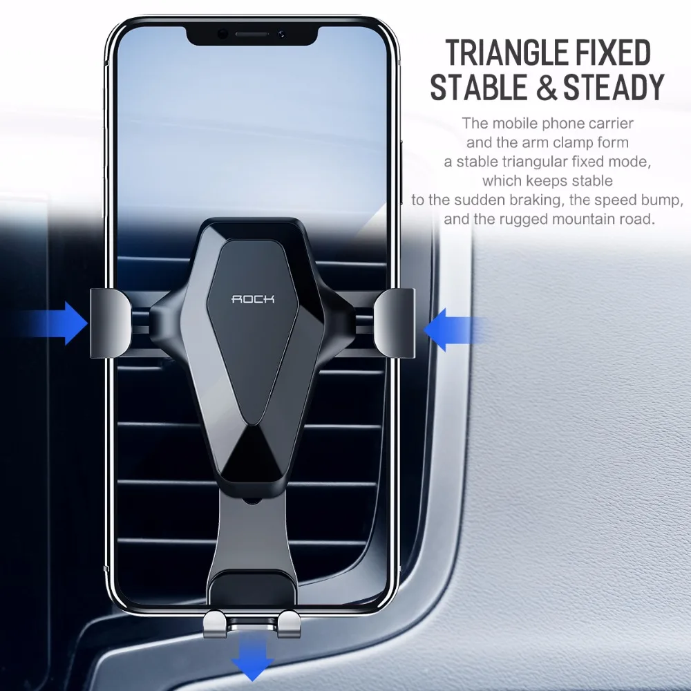 Автомобильный держатель для телефона iPhone X XS MAX, ROCK Gravity Air Vent, держатель для телефона в автомобиле, держатель для мобильного телефона, подставка для samsung