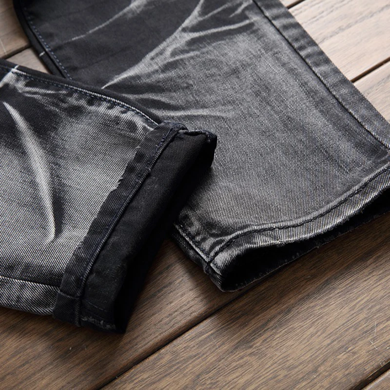 Aisputent Мужские Винтажные прямые мужские джинсы классические джинсы Брендовые рваные узкие Стрейчевые джинсы осенние брюки
