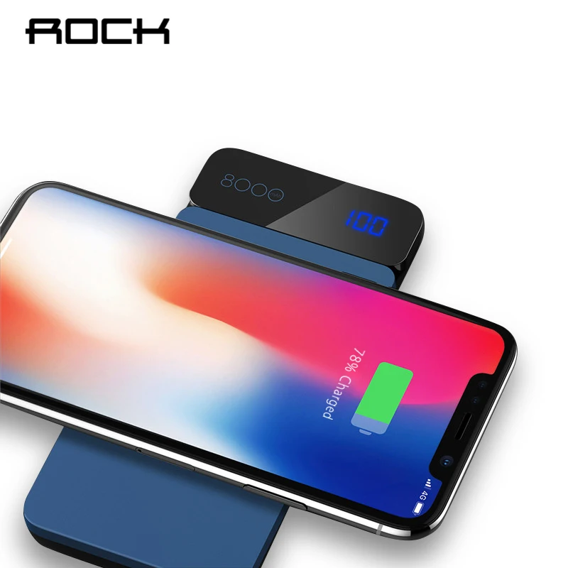ROCK 8000mAh QI Wireless Charger Power Bank 2A Portable External Battery Charger Powerbank For iPhone X 8 Samsung