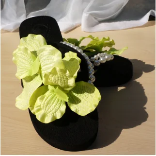 HAHAFLOWER Sexy Female Slippers Slip Flip Flops Beach Sandals Flower pearl A2 | Обувь