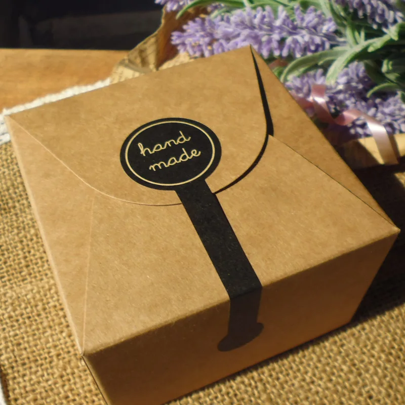 

100pcs Long Style "HAND MADE" Black Kraft Paper Baking Sealing Sticker Vintage DIY Gifts Posted Bake Package Label