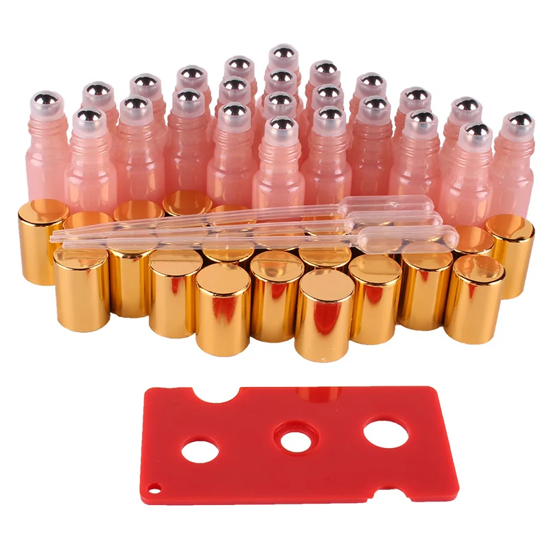 

24pcs 5ml Pink Essential oil pearl coated Glass Roll on Bottles with Stainless Steel Roller Ball for perfume aromatherapy