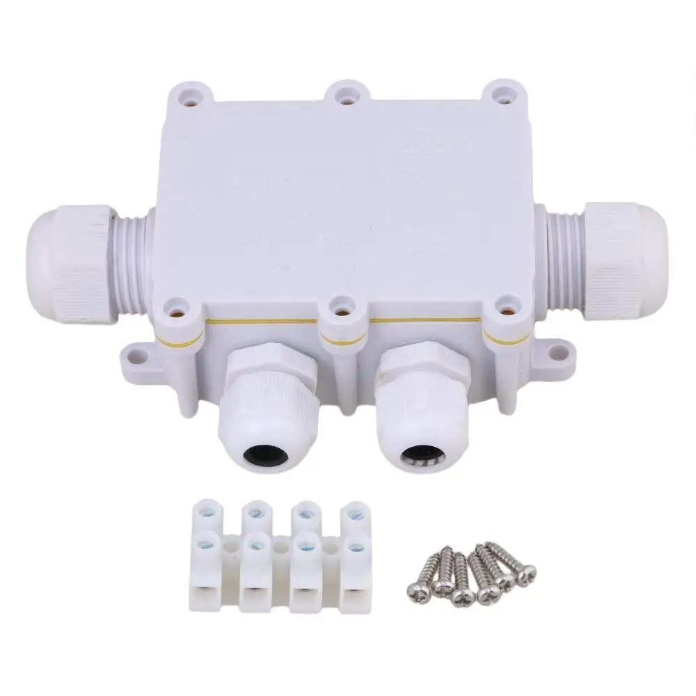 

White 4-Way Outdoor Cable Wire Connectors Junction Box IP68 Waterproof Sunproof with Terminal