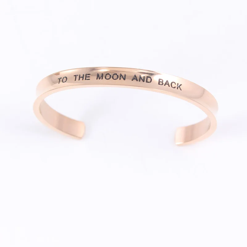

Stainless Steel Engraved TO THE MOON AND BACK Positive Inspirational Quote Cuff Mantra Bracelet Bangle For Gift