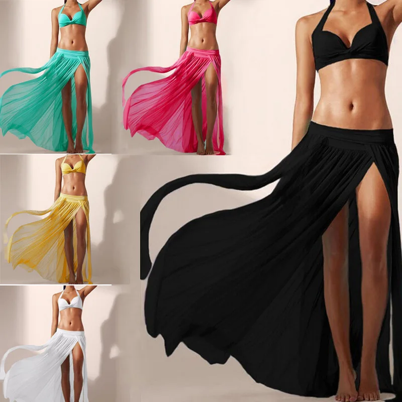 

Sexy Women Beach Tulle Skirt Elastic Waist Fashion Solid Summer Beach Bikini Cover Ups Long Skirts shop FS99