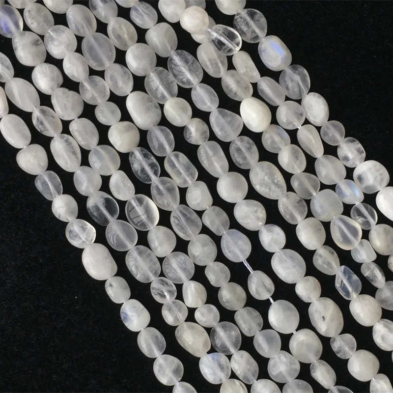 

Natural Genuine White Brazil Blue Light Moonstone Nugget Free Form Fillet Irregular Pebble Beads 6-8mm 15" 05671