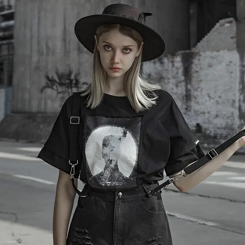 Camiseta holgada de estilo gótico para mujer, calle estampada con personalidad, estilo Hip Hop, Punk Rave AliExpress Ropa de mujer