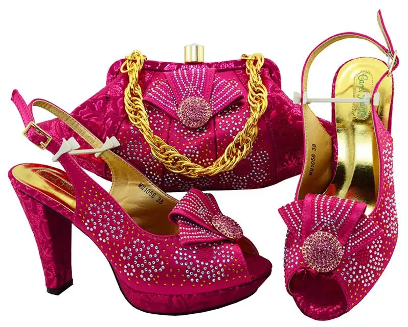 

New Arrival Fashion Good Combination Shoe And Purse Set Fuchsia Size For Retail And Wholesale High Heel Supper high heel MM1056