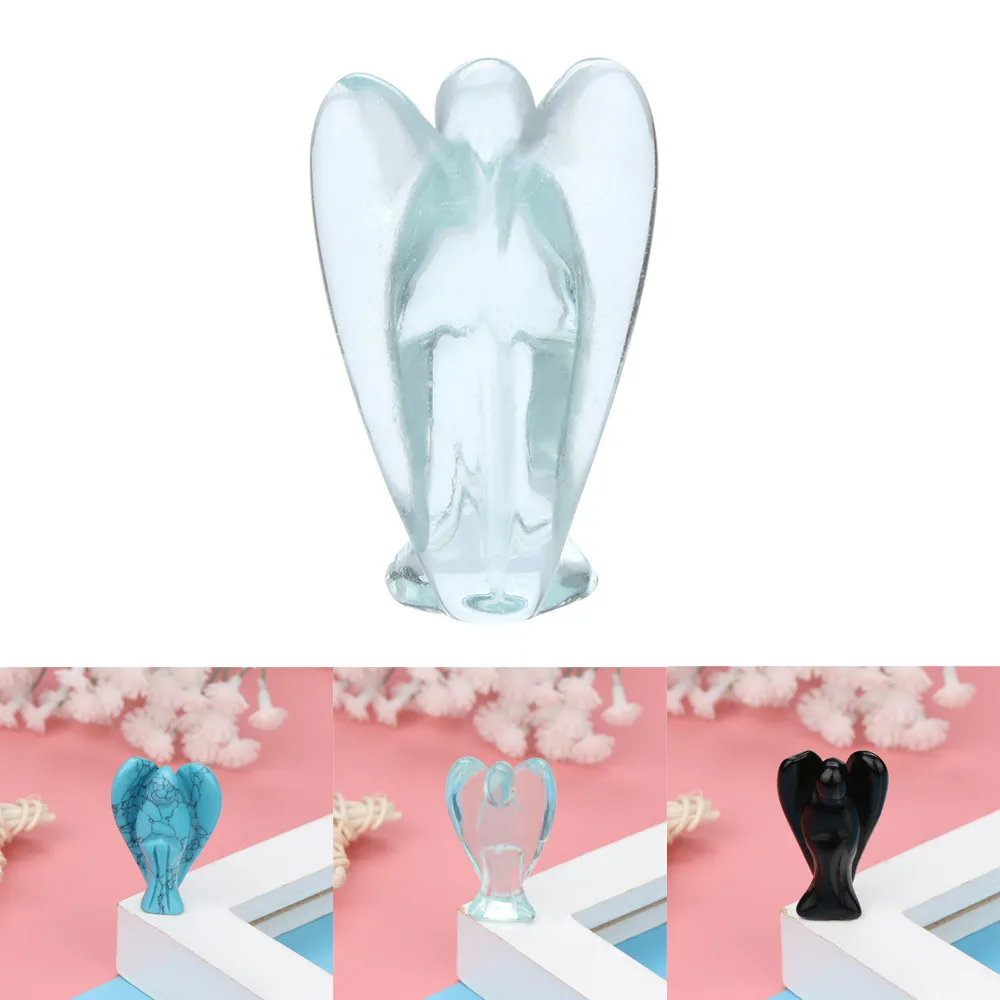 

Elegant Jade Crystal AngelCarving Crafts Home Decor Obsidian Blue Turquoise Glass Home Decoration Healing Blessing Gemstone Deco