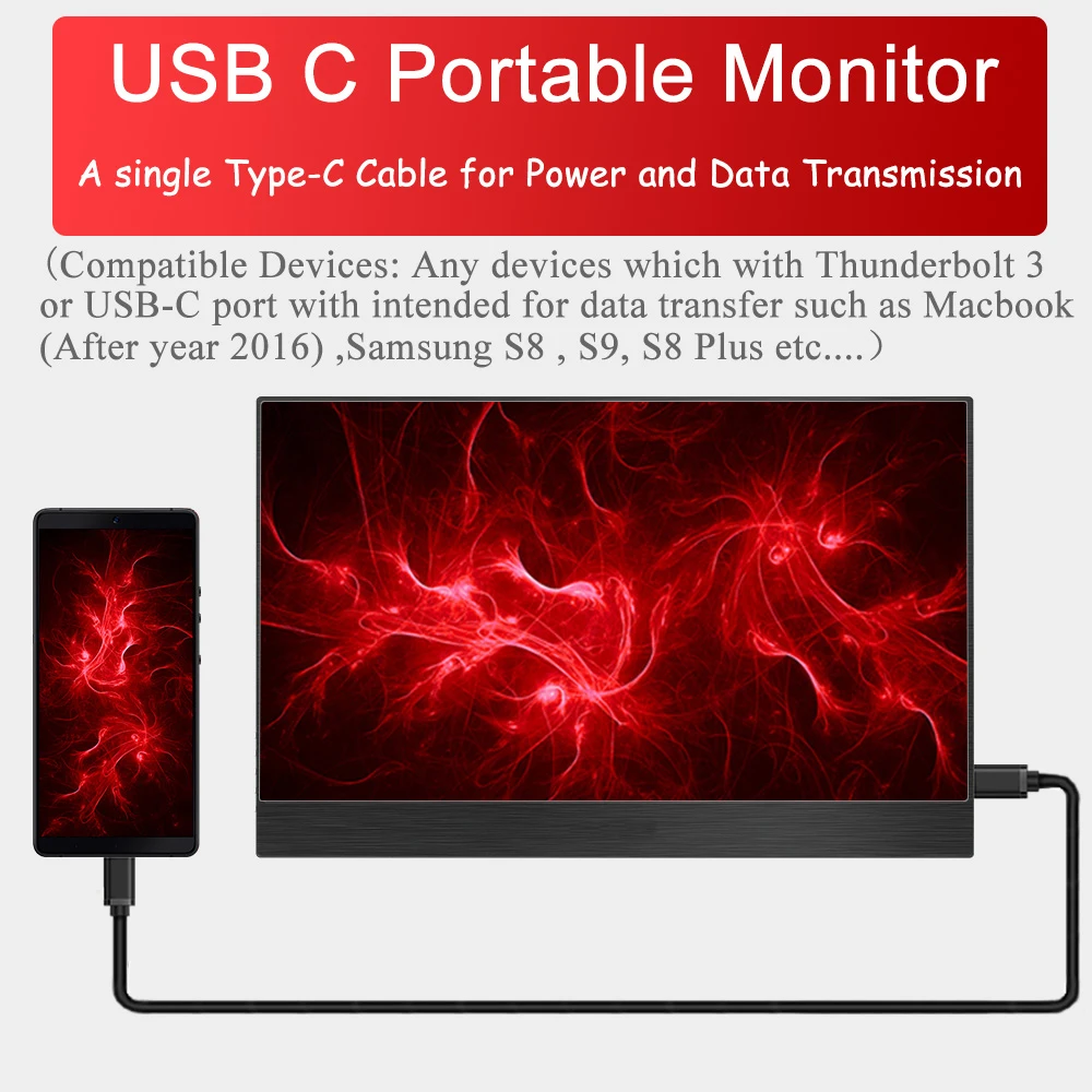  1080P Touch 15.6 portable monitor With Type-C 13.3 inch portable LCD monitor HDR ultra slim display