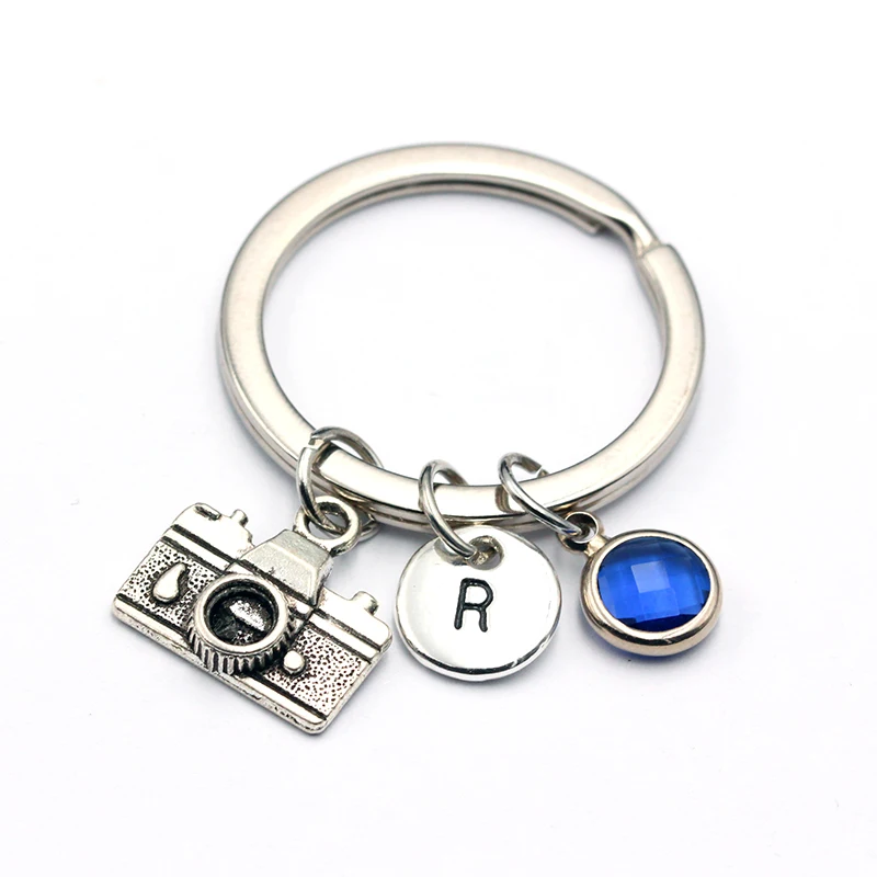 

2019 New Digital Camera Charm Pendant Keyring Birthstone Keychains Personalized A To Z Letters Key Chain Sister & Mom Gift