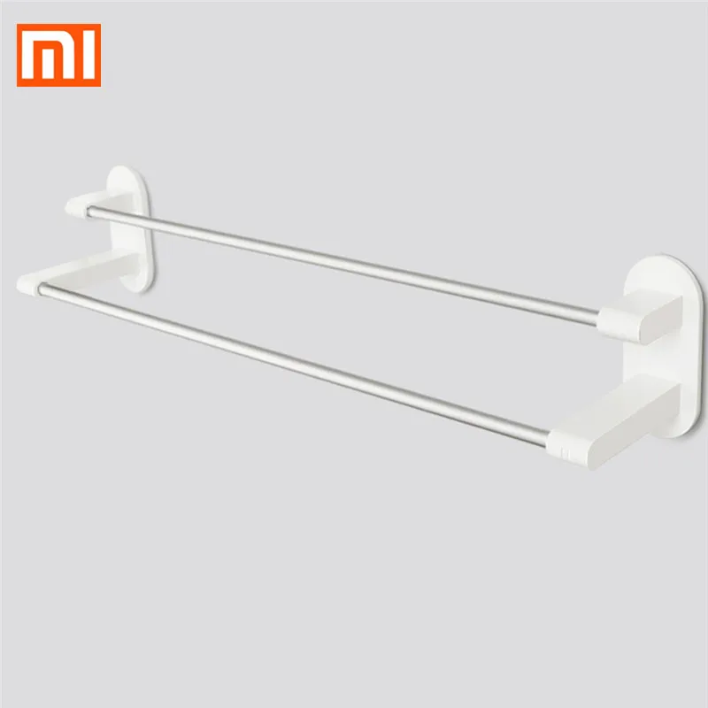 

XIAOMI 8H Towel Rack Holder WHITE Tape Double Rod Storage ABS Washcloth Towel Hanger Bathroom Accessories NO-Punching