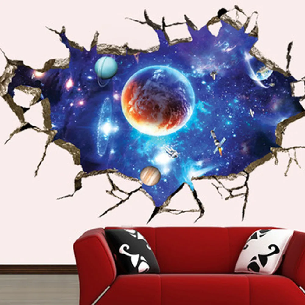 Galaxy Space Wall Sticker For Kids Boys Bedroom Art Vinyl 3D