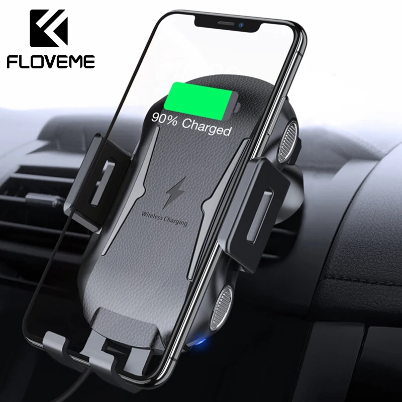 

FLOVEME Car Qi Wireless Charger For iPhone XR XS Max X Intelligent Sensor Fast Wirless Charging USB Wireless Car Charger Holder