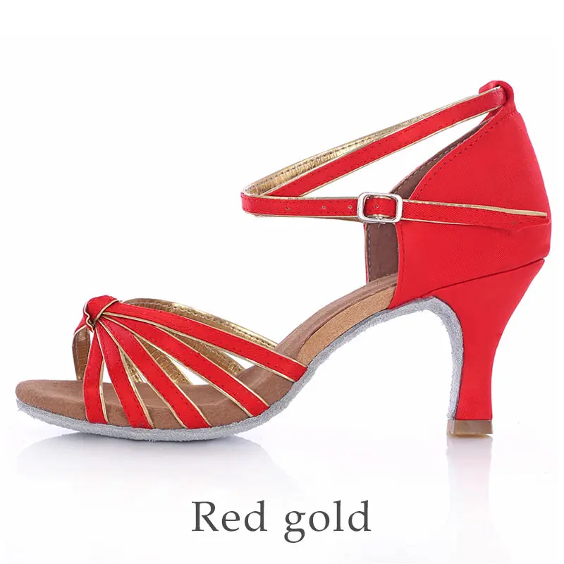 Женская обувь на высоком каблуке для латинских танцев; обувь для танго, сальсы, бальных танцев для женщин; Профессиональная женская обувь для танцев - Цвет: Red gold 7cm