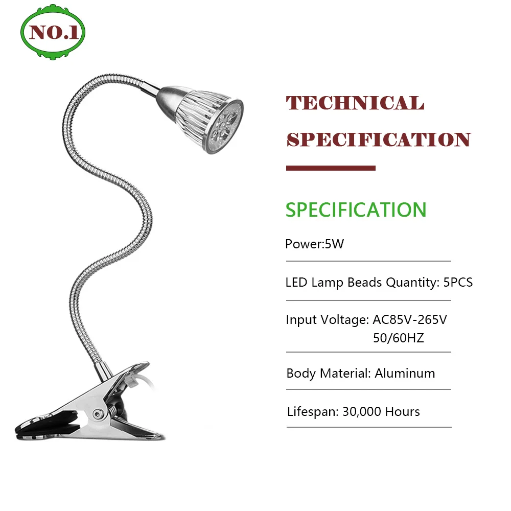 Светодиодный фонарь для выращивания, полный спектр, 15 Вт, фитолампа с зажимом, лампы растения, фитолампа для растений, цветов, саженцев, комнатных теплиц - Испускаемый цвет: 5W