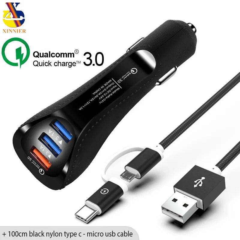 XINNIER 3 منافذ سريعة تهمة 3.0 شاحن سيارة 3.1A USB شاحن آيفون سامسونج LG الهاتف المحمول أقراص سيارة التصميم سيارة- شاحن