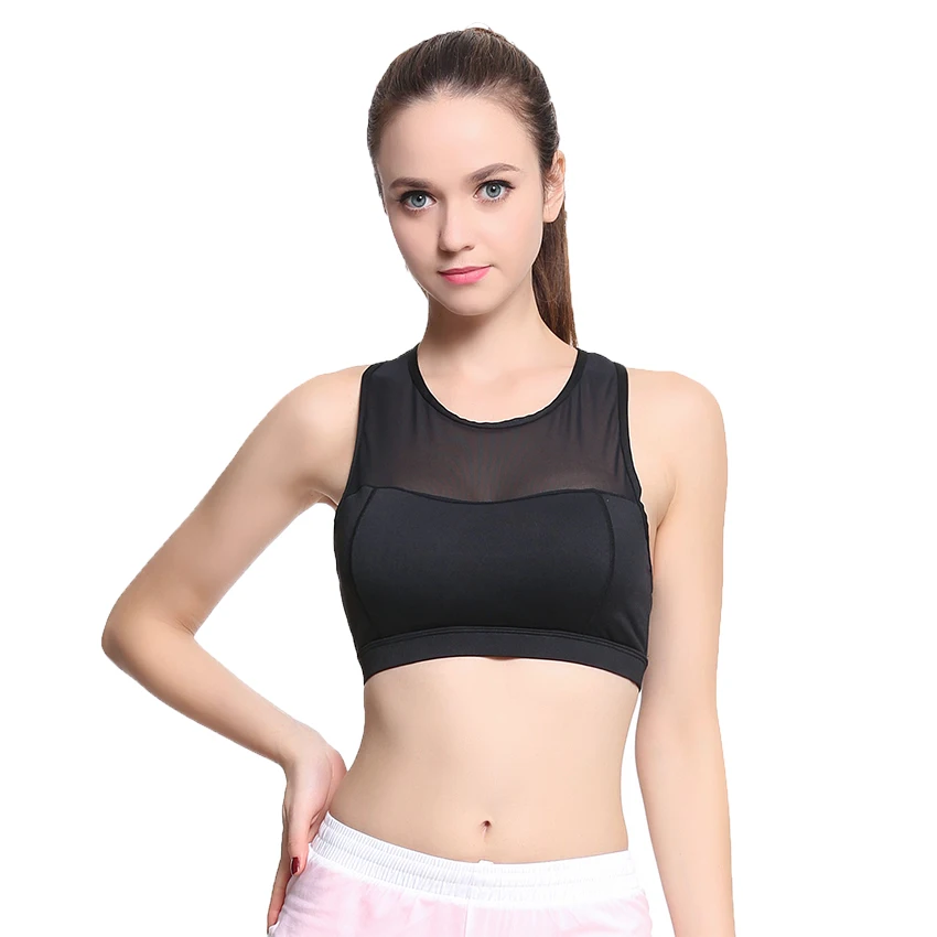 

2018 Sexy Women Mesh Splice Cross Back Solid Quick Dry Breathable Polyester Yoga Running Gym Workout Padded Underwear Sports Bra