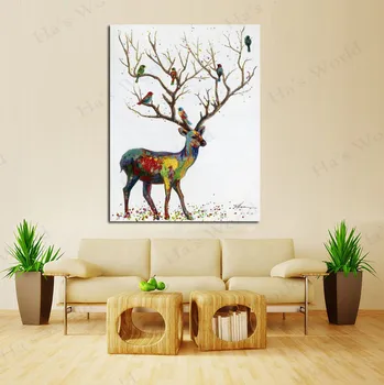 

high quality handmade Lovely Deer Oil Painting on Canvas Modern Abstract Colorful Deer Animal Picture Wall Art home decoration