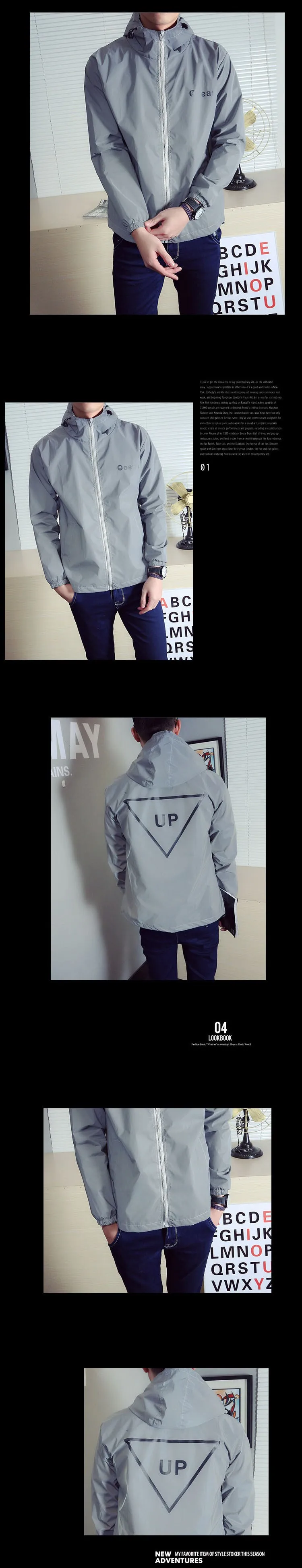 Men jacket casual hiphop windbreaker 3m reflective jacket tide brand men and women lovers sport coat hooded fluorescent clothing (1)