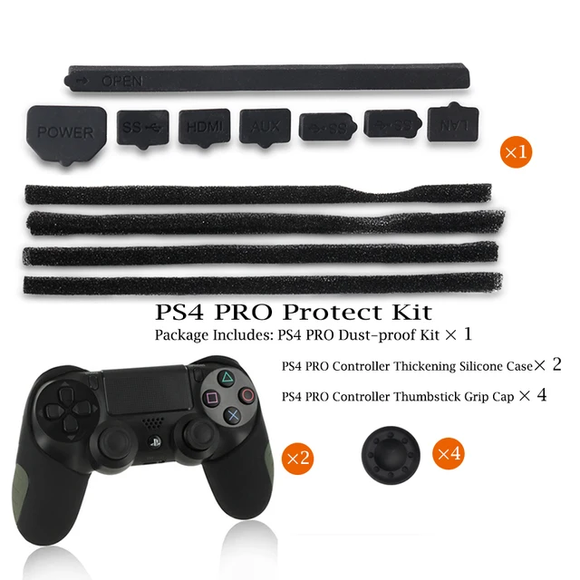 Cheap KYVG for PS4 Pro Dust Proof Kit & 2 Wireless Joypad Silicone Case & 4 Controller Thumbsitck Grip Caps 3 in 1 for Playstation 4 