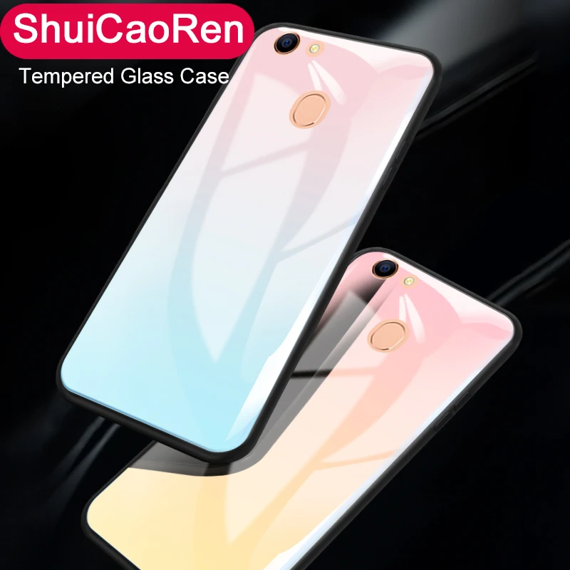 

Gradient Tempered Glass Case For OPPO A59 A71 A73 A79 Luxury Silicone Phone Case For OPPO F1S F5 F7 Coque Case