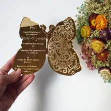 Customized sample for 5*7inch golden mirror acrylic wedding invitation card