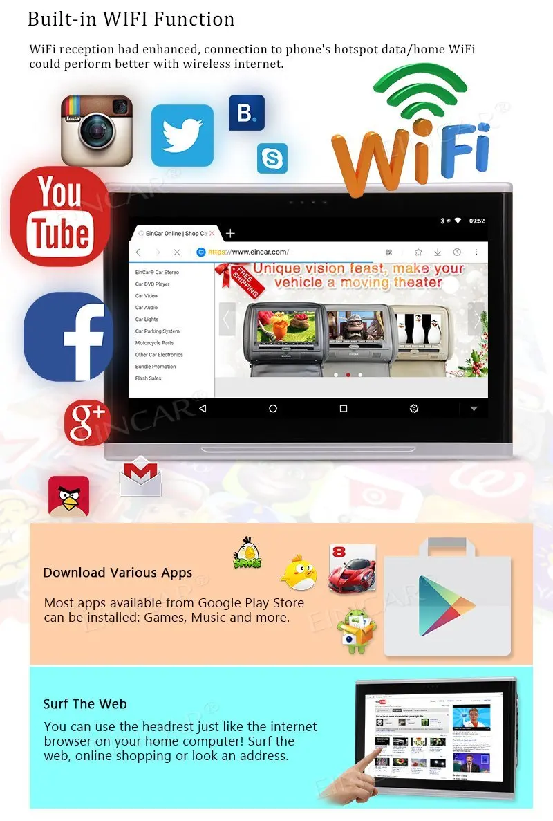 10 1 ''Android 6 0 HD Capatible сенсорный экран автомобильный NO DVD плеер подголовник