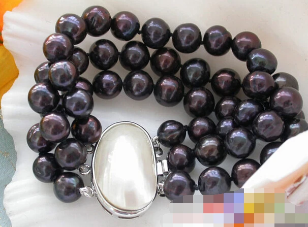 

FREE SHIPPING>>>@@ > 08657 3row black round FRESHWATER PEARL bracelet mabe