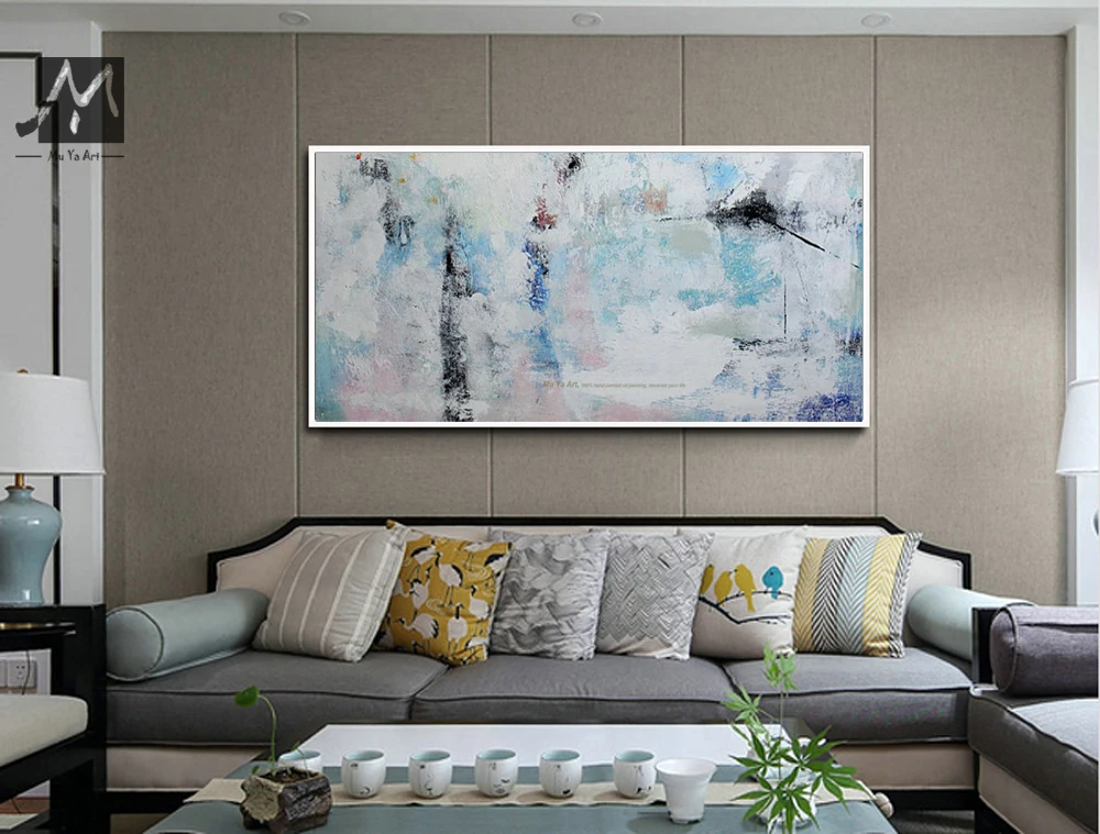 MUYA Blue abstract painting canvas cheap modern acrylic paintings