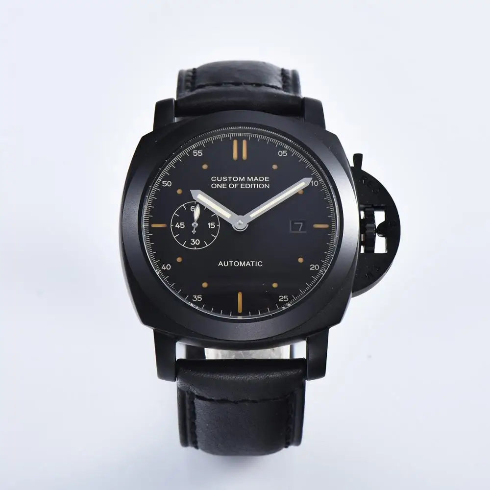 

PARNIS Military 44MM Men's Watch Automatic Movement Black PVD Stainless Steel Black Premium Leather Strap H4153