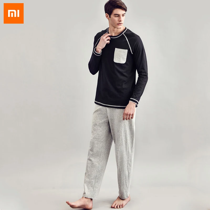 Новые мужские пижамы Xiaomi instant me 100% хлопок с длинными рукавами костюмы для дома