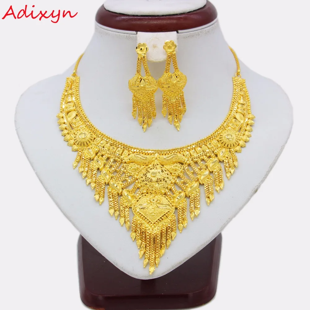 

Adixyn Fashion Necklace/Earrings Jewelry Set For Women Girls Gold Color/Copper Trendy Arab/Ethiopian Wedding Gifts N12304