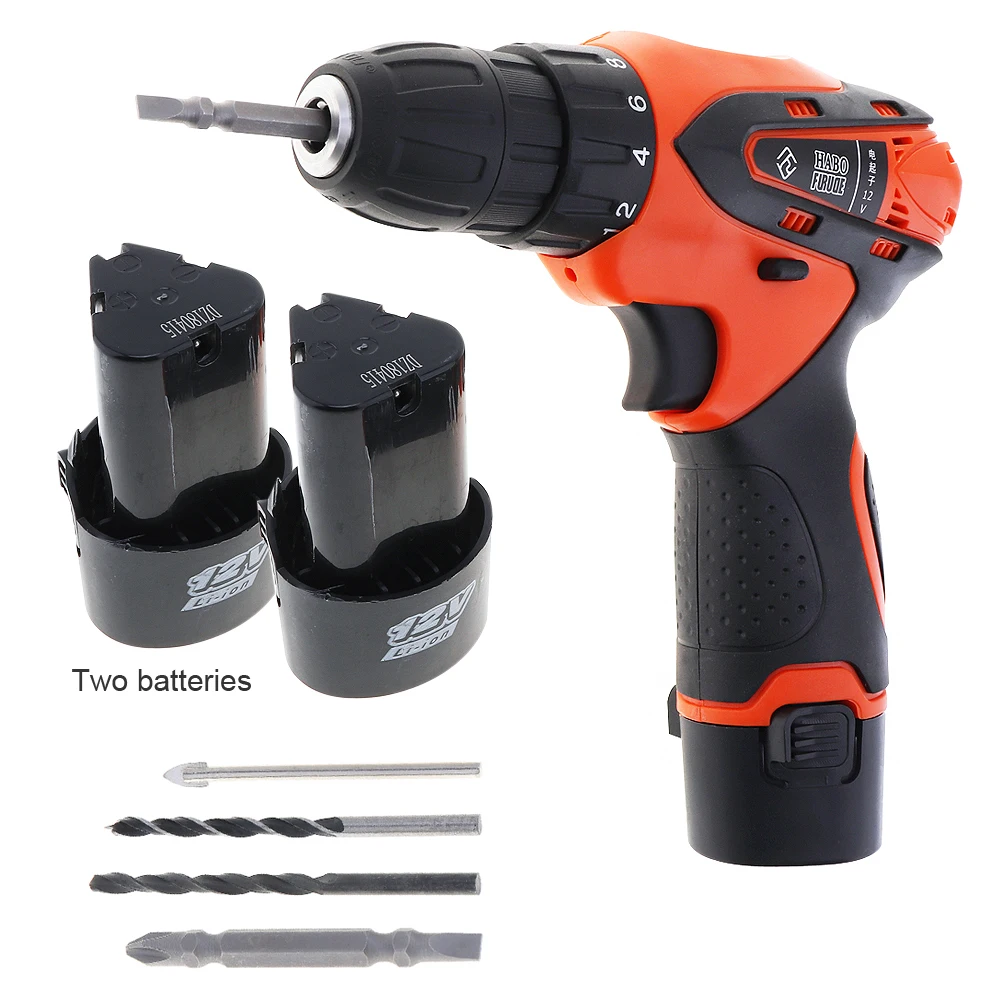 

AC100-240V Handling Screws/Punching Cordless 12V Electric Screwdriver with 2 Lithium Batteries and Rotation Adjustment Switch