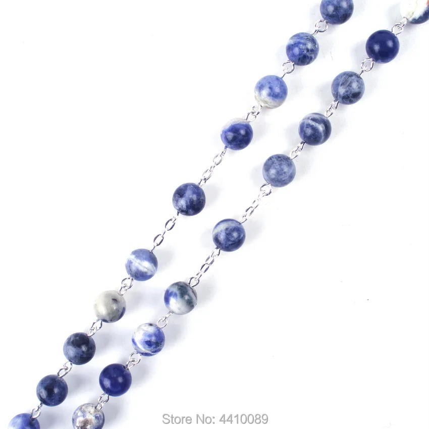 Новая мода круглый синий, каменные бусы Сан Espedito католической цепочка-ожерелье
