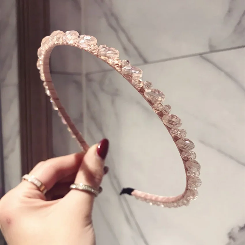 LEVAO Hair Accessories for Women Hairband Shiny Crystal Beads Headband Hair Bands Hoop Girls Hair Hoop Bezel Party Headdress - Цвет: Розовый