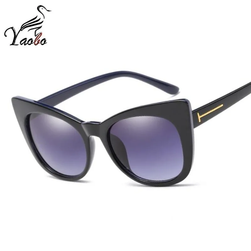 Роскошные Винтажные Солнцезащитные очки кошачий глаз женские брендовые дизайнерские ретро женские солнцезащитные очки для женщин женские солнцезащитные очки зеркальные - Цвет линз: BLACK DARK BLUE