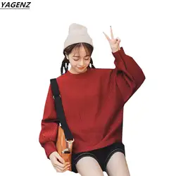Осень 2017 г. Для женщин короткий свитер новые свободные тонкие ретро Стиль темперамент Harajuku Однотонная одежда Повседневное Топы