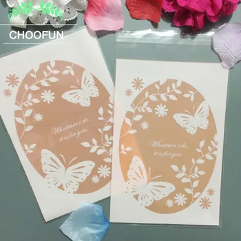 

100pcs/lot Pink Bottom White Butterfly OPP Pastry and Cake Baking Packaging Bags For Gift and Candy Package Plastic Bags B105