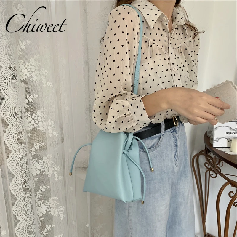 Роскошная маленькая простая сумка на плечо Брендовые женские сумки ведра шнурке