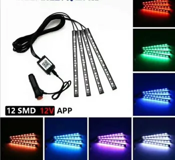 

4PCS RGB 4 X 9LED 5050 Universal Wireless Remote Control Car RGB LED Neon Interior Light Car RGB Lamp Strip Decorative Styling