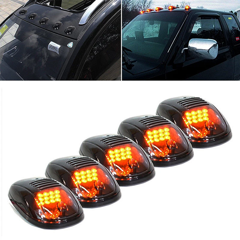 5pcs For 2003 2016 Dodge Ram 2500 3500 Smoked Lens 3000K Yellow LED Cab Roof Top
