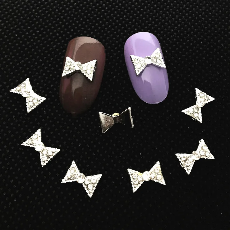 

10Pcs Silver Bow Tie Nail Art Rhinestone Decorations 3d Kawaii Diamonds Decos Supplies Shiny Cristals Accessoires Jewelry Diy