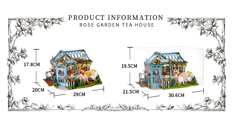 Casa em Miniatura com Móveis Blocos de Construção Brinquedos para Crianças Casa de Boneca Cutebee Faça Você Mesmo Música Poeira Capa Modelo A68 Led 5 ArquiteturaCasa DIYMiniaturas