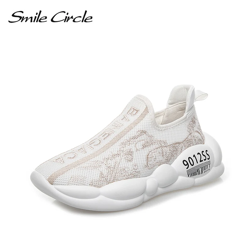 

Smile Circle 2019 spring knitting white sock Sneaker women flat platform shoes Fashion Lightweight Casual Ladies Shoes