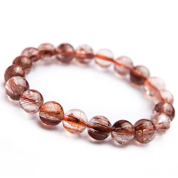 

Genuine Natural Copper Hair Rutilated Quartz Jewelry Crystal Women Charm Bracelet 9mm