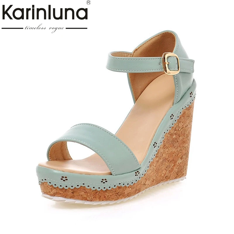 

Karinluna New Summer Sweet Flower Edges Women Sandals Big Size 33-43 Platform Super High Wedges Shoes Woman Date Footwear
