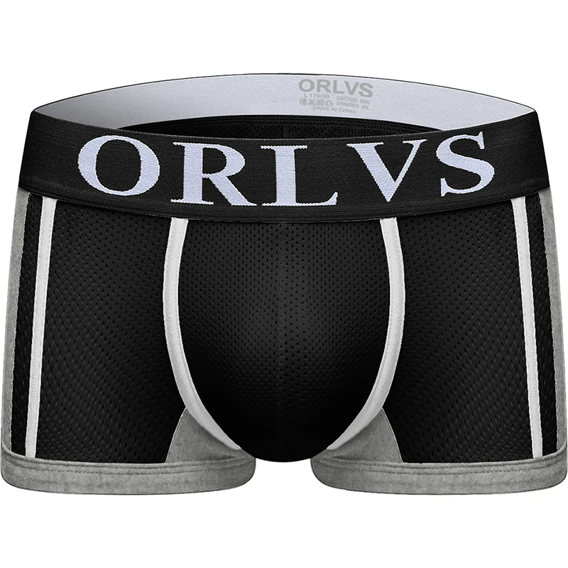 ORLVS Брендовое Мужское нижнее белье боксер Для мужчин сетки U сумка пикантные мужские трусы хлопок Штаны плавки, шорты-боксеры мужские